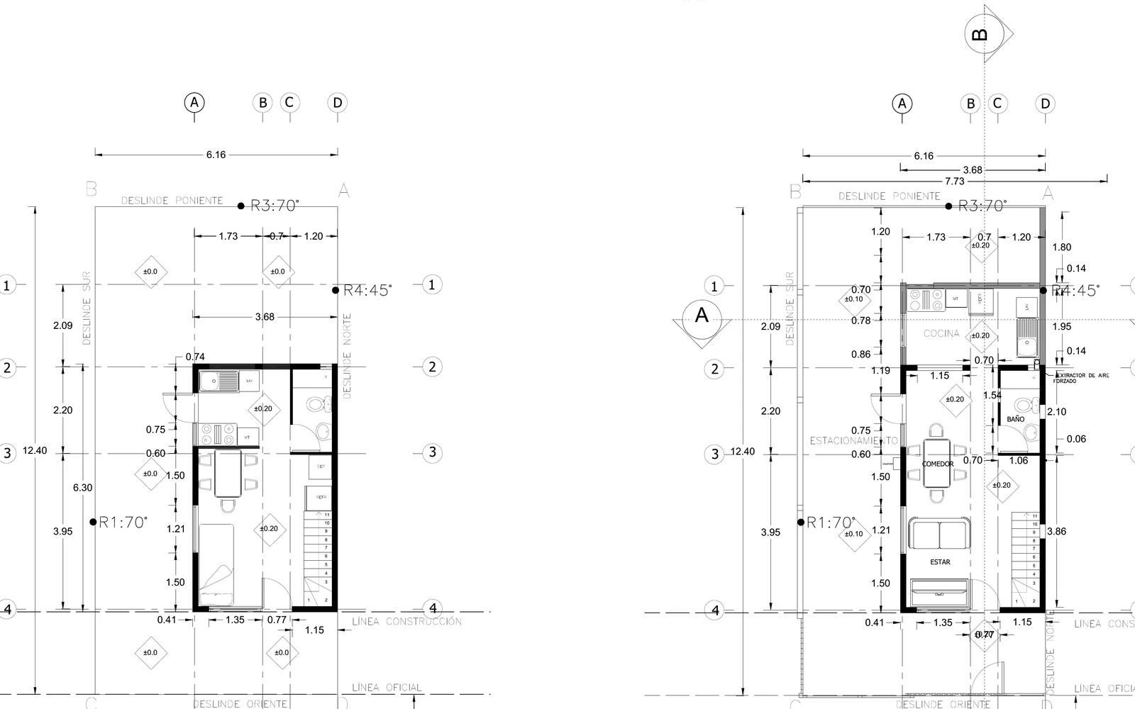 Comparación de plantas de vivienda original y ampliación